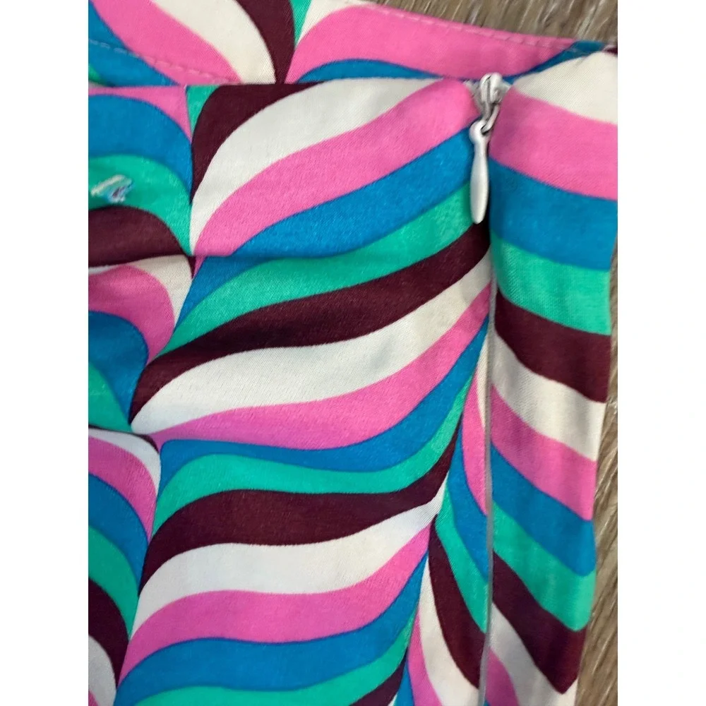 Zara Flare Pants Womens Medium Multicolor Psychedelic‎ Wavy Print Lace Up Retro